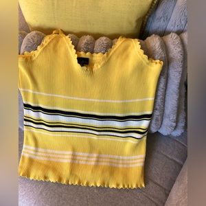 Zenobia Rib knit tank top yellow with black and white stripes 2x